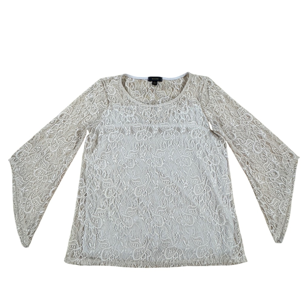 Y2K Espresso Floral Lace Bell Sleeve Blouse Small Paisley Boho Whimsical Fairy